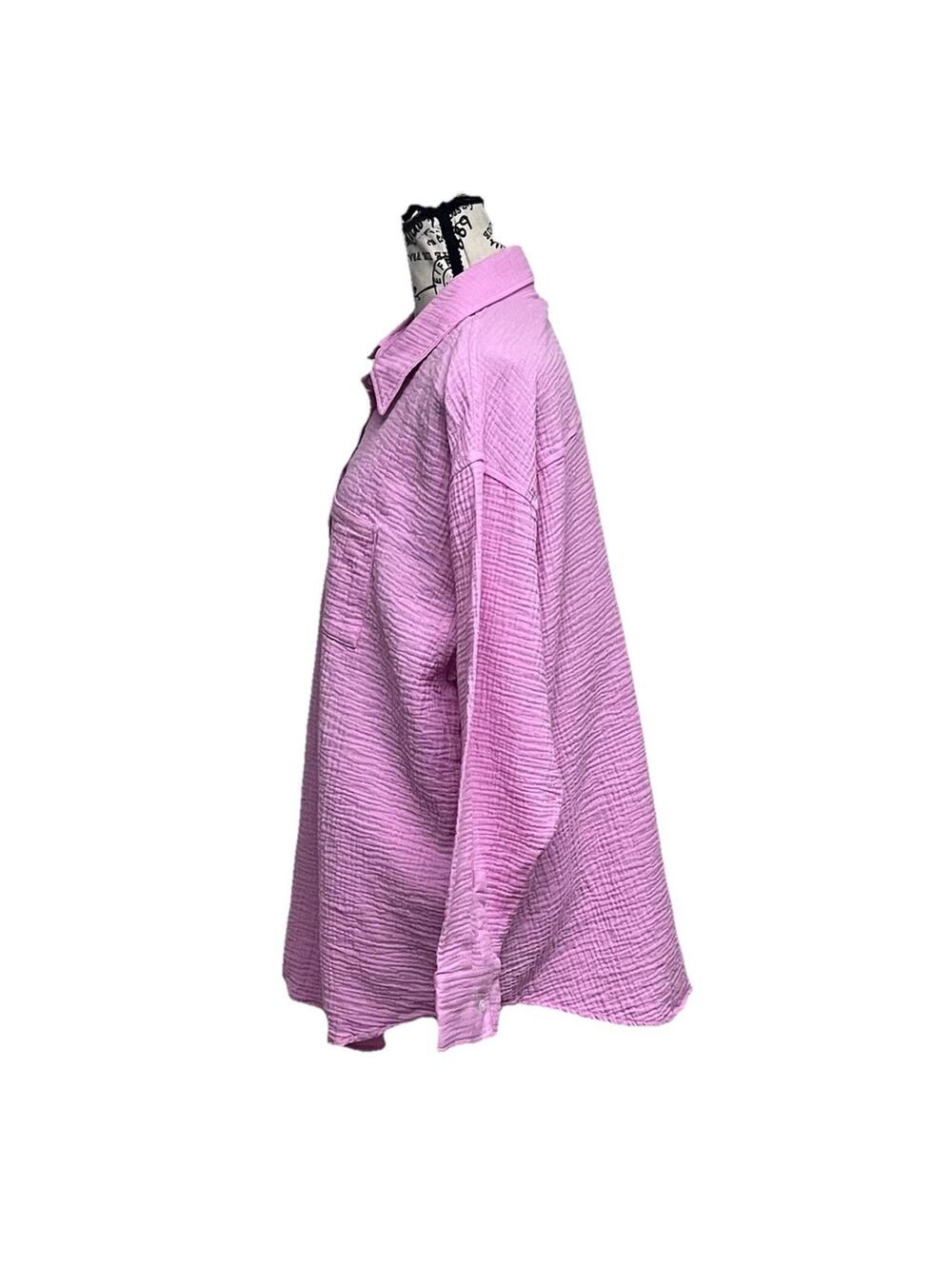 32 Cool Pink Gauze Button Up Tunic Blouse XL Slub Knit Coastal Boho Oversized - Picture 4 of 10